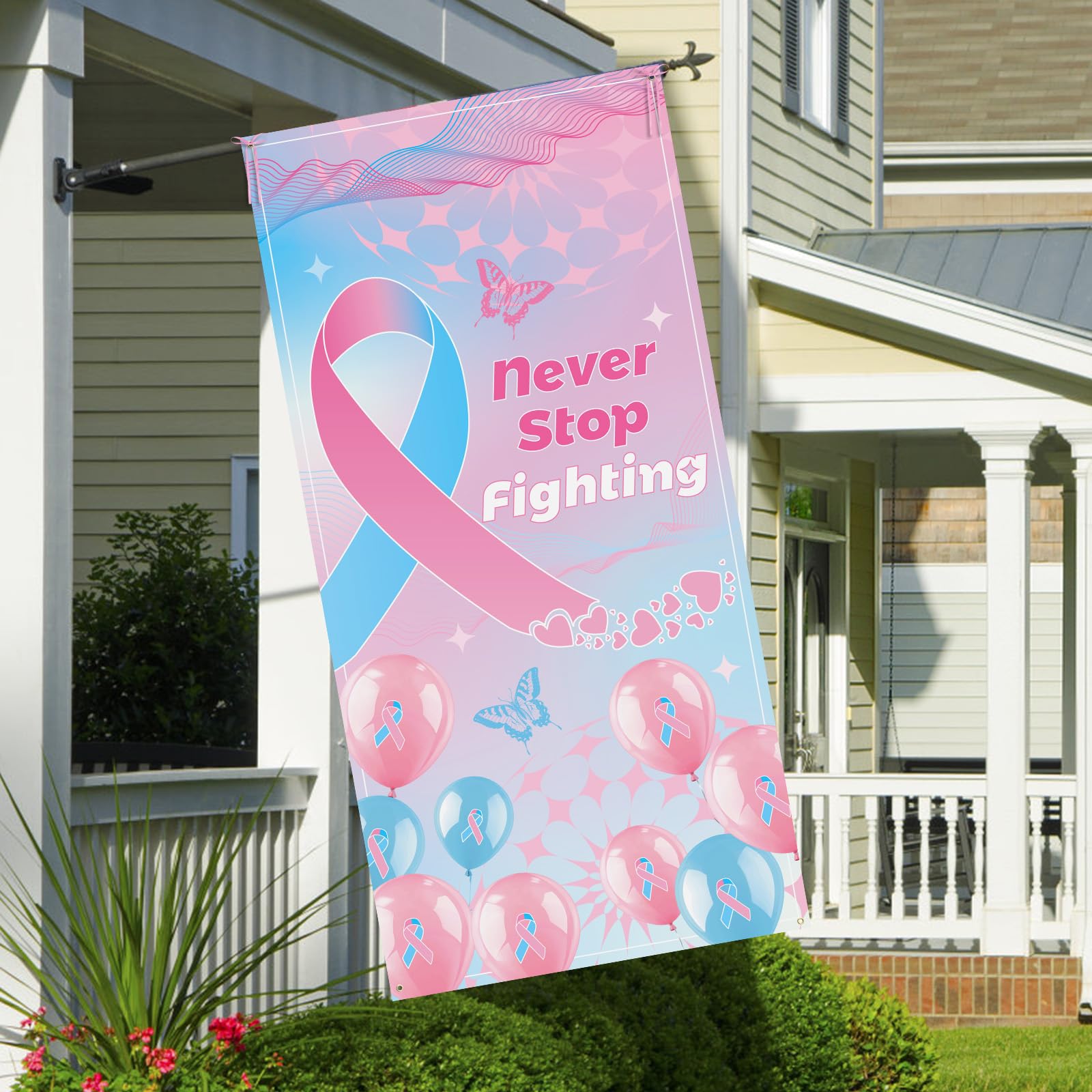 WANDIC Pink Blue Ribbon Personalised Banner,185 * 90cm Defects Awareness Male Breast Cancer SIDS Large Banners Background Banners for Charity Event Party Decorations