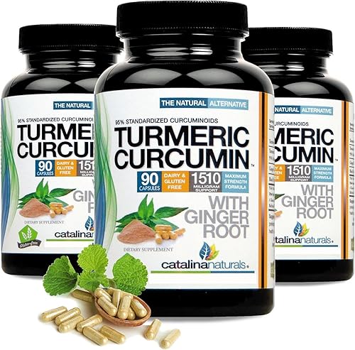 Miniatura 5 de Curcumina de cúrcuma más extracto de raíz de jengibre 95% curcuminoides estandarizados 90 cápsulas, sin gluten (el embalaje puede variar)