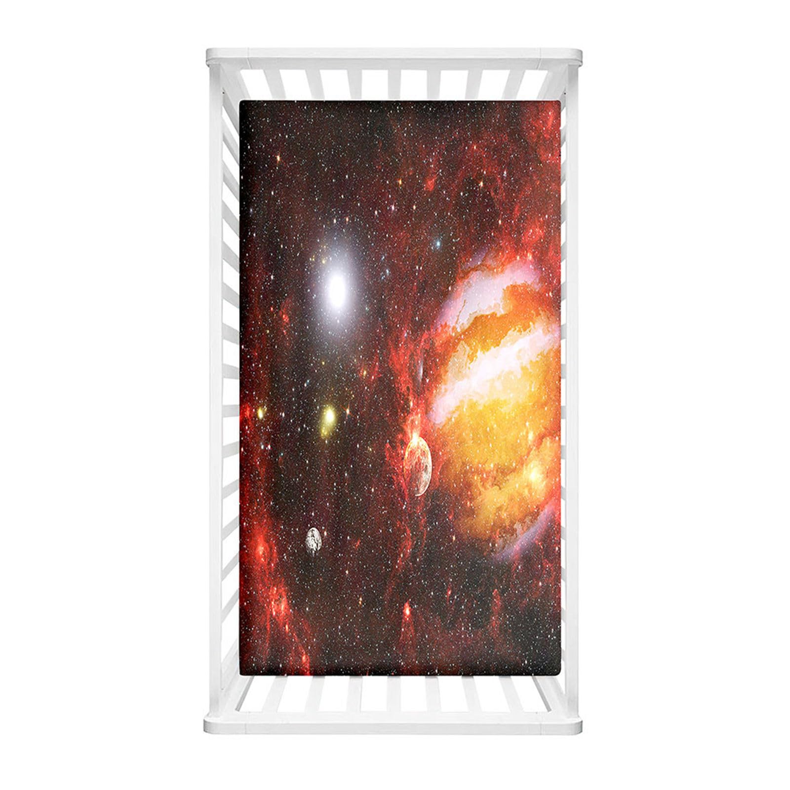 Odot Cot Bed Fitted Sheets, Starry Sky Pattern Cot Bed Sheet Fitted Sheets for Cribs Baby Bed Sheets Soft Bassinet Sheets Cot Bed Mattress Protector for Boy Girl (Outer Space,70x140cm)