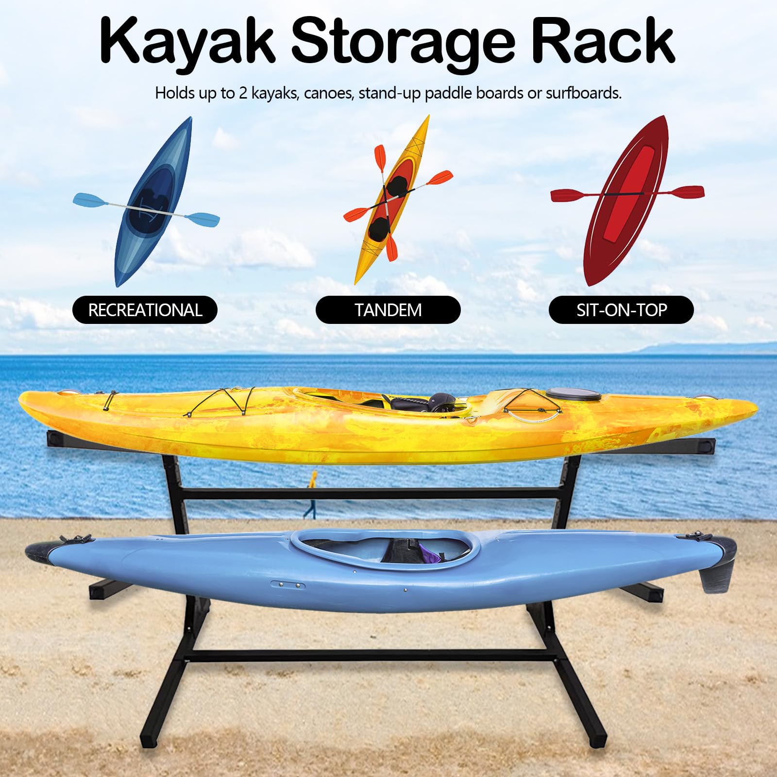 Soporte para Kayak Independiente, Soporte para 2 Kayaks Estante de Almacenamiento Soporte para Kayak Independiente Accesorios para Kayak Estante para Canoas a Prueba de lluvia y a Prueba de Viento