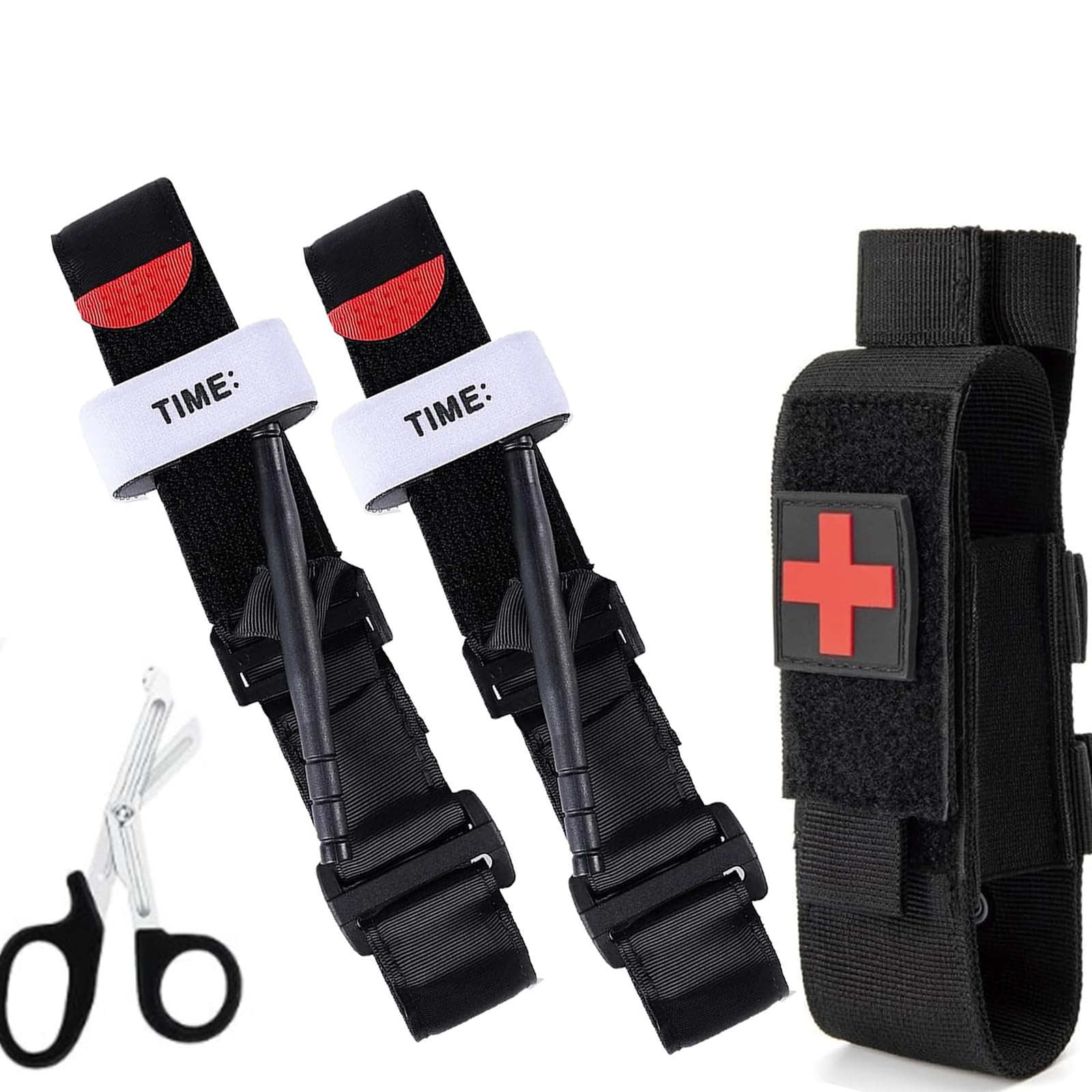 Tourniquet Cut, Including 1 Bracket, 1 Trauma Scissors, 2 tourniquets, Combat Tactical Hemostatic Tourniquet, one-Handed use, Suitable for Outdoor Camping, Hiking First aid Medical Treatment
