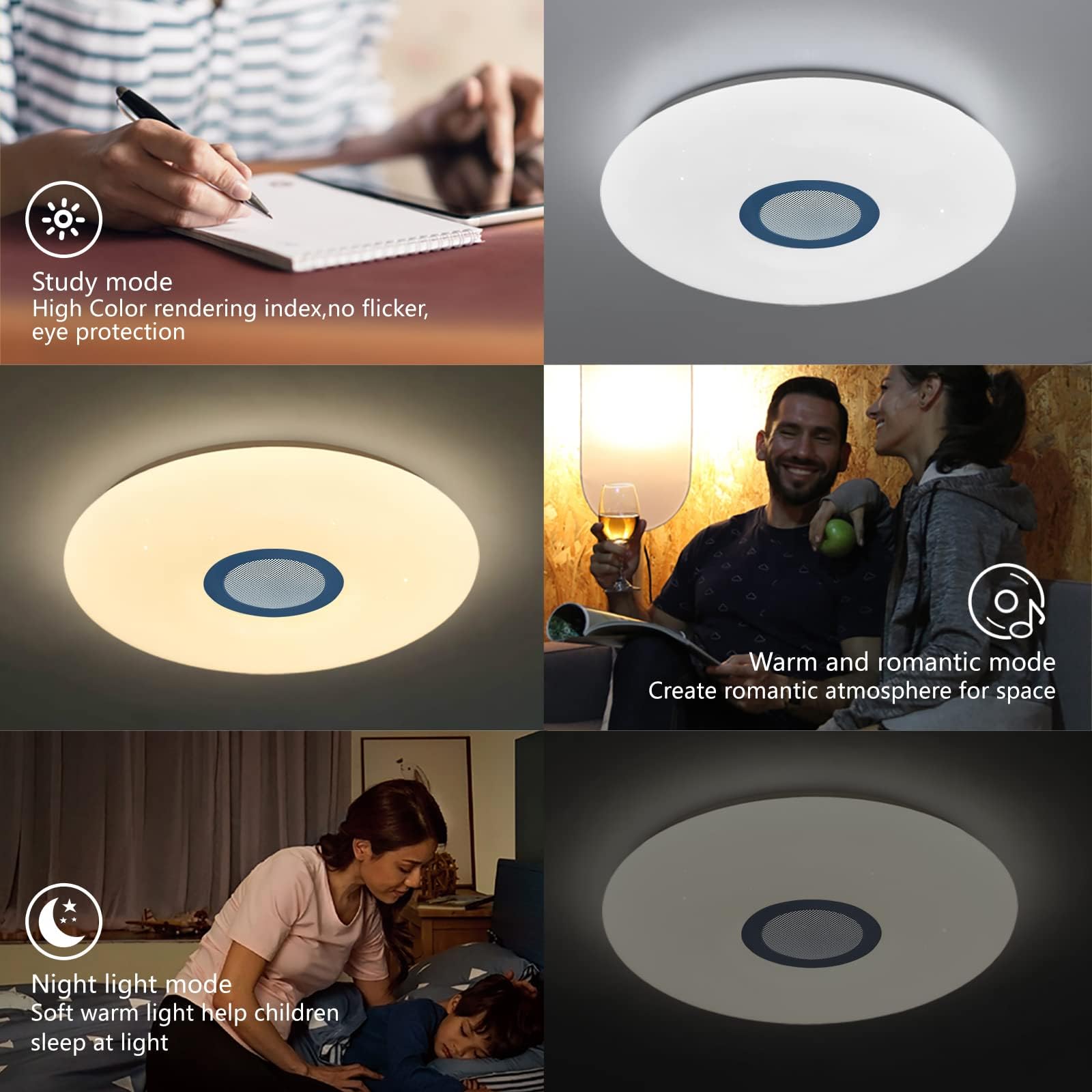 JDONG Plafoniera a led con telecomando e app dimmerabile 24W Bluetooth Ø30CM