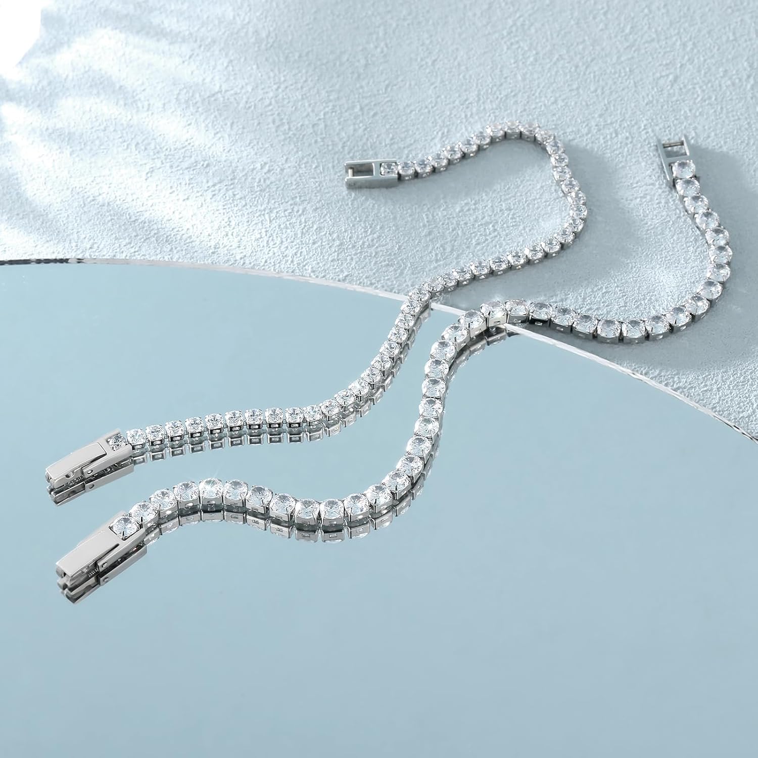 KRKC 14K Gold Plated Cubic Zirconia Classic Tennis Bracelet | White Gold Plated Bracelets for Women | 4mm CZ, Fashion Jewelry Gift 6.5inch-7inch A18 - Image 5