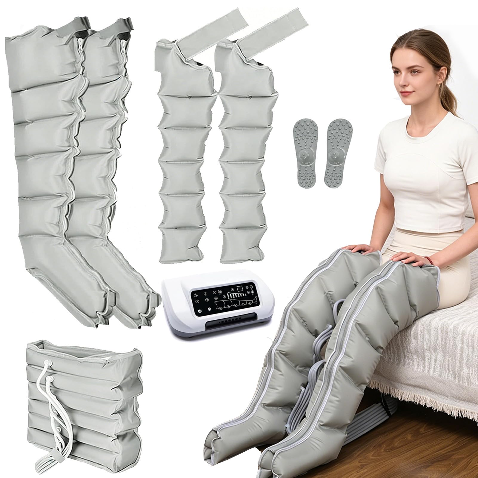 Máquina Presoterapia para Casa, Masajeador De Piernas, Drenaje Linfatico Piernas, 6 Modos, Ajuste Automático, Desagüe Automático, para Hinchadas Y Cansadas, Relaja Músculos