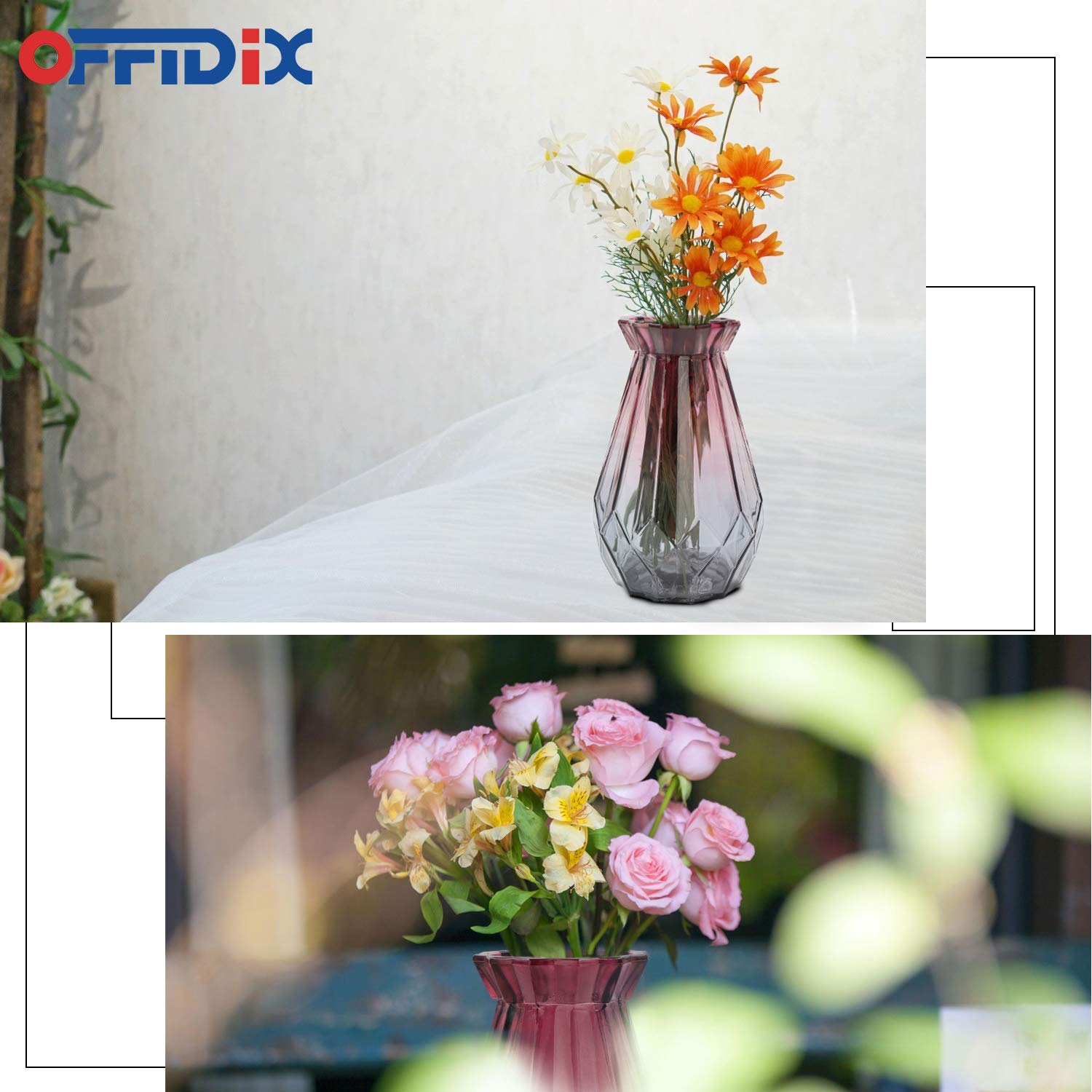 Amazon.co.jp: OFFIDIX 花瓶 ガラス製 フラワーベース おしゃれ