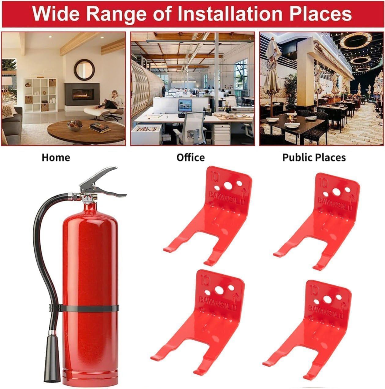 Universal Fire Extinguisher Bracket, Fire Extinguisher Mounts & Brackets is Fits Extinguishers from 5 to 15 lbs, Slot Diameter 1 to 1.25 Inches, Holder for Dry Chemical and Water Extinguishers. (2)