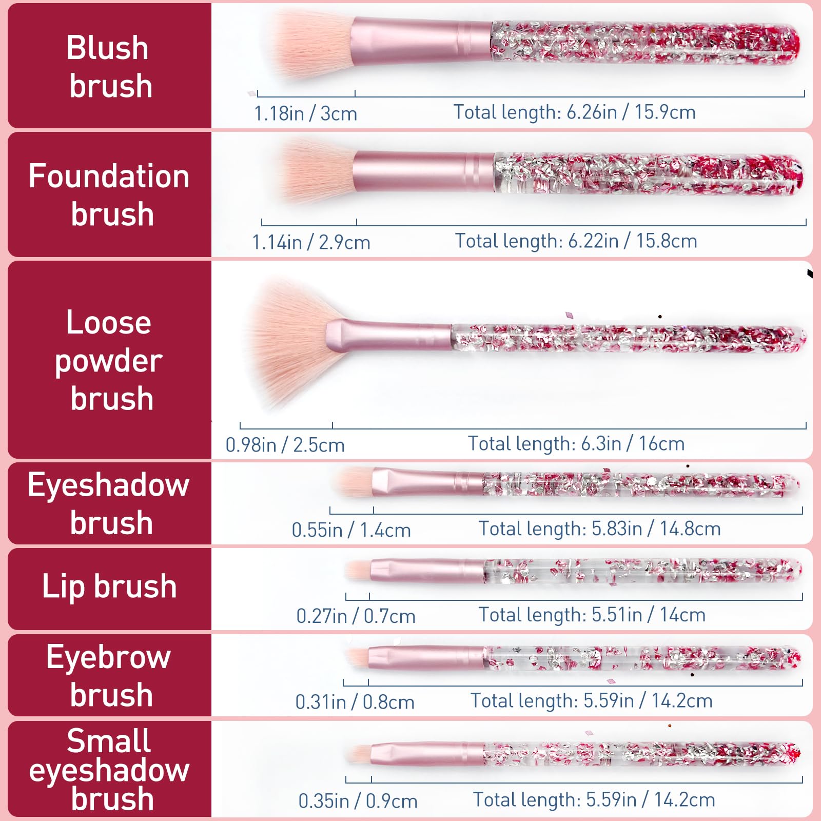 Juego de 7 brochas de maquillaje de unicornio rosa, kit para rubor, labios, base, cejas, polvo suelto, sombra de ojos y brochas con purpurina, regalo creativo