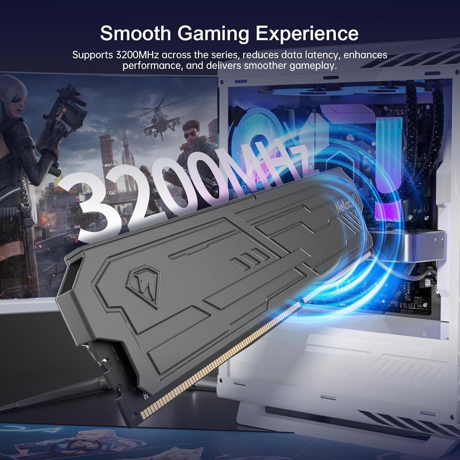 Netac DDR4 DRAM 32GB Kit (2x16GB) 3200MHz XMP 2.0 Dual Channel RAM CL16 (PC4-25600) 1.35V 288-Pin Upgraded Aluminum Heat Sink Ideal for Gaming Computer Upgrade - Shadow III Series Black