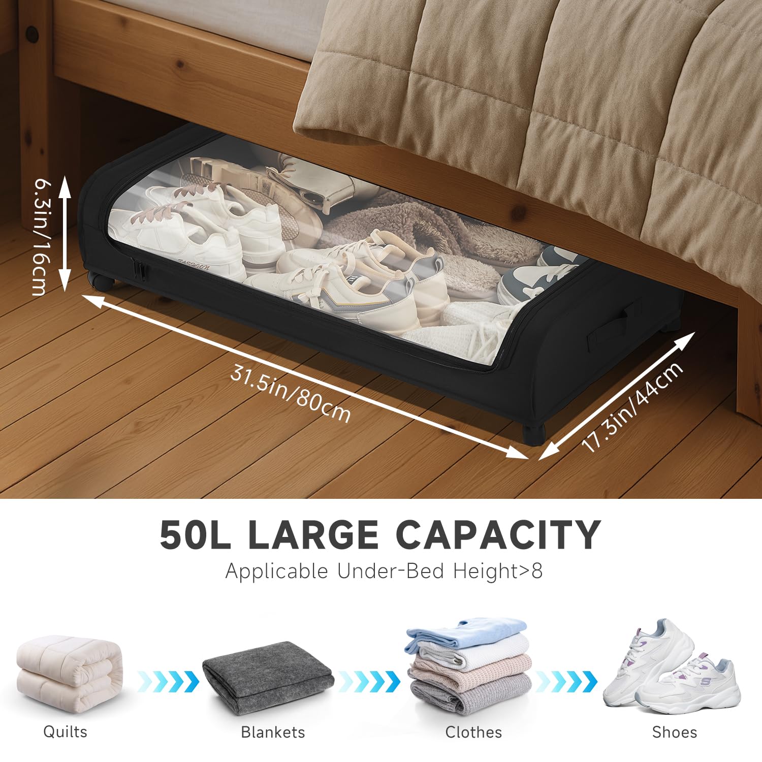 3 Stück Unterbettkommode Mit Rollen, Unterbett Aufbewahrungsbox Metallrahmen Bettkasten Organizer Faltbare Aufbewahrungsbox Mit Deckel Groß Für Decken, Kleidung, Steppdecken, Spielzeug, Schuhe