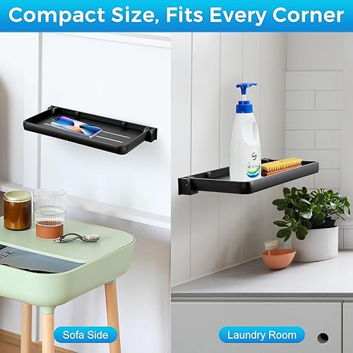 Miniatura 7 de Pequeño estante plegable de pared para baño y caravana, plegable a 90 e impermeable, pequeño estante de metal flotante para lavandería, inodoro