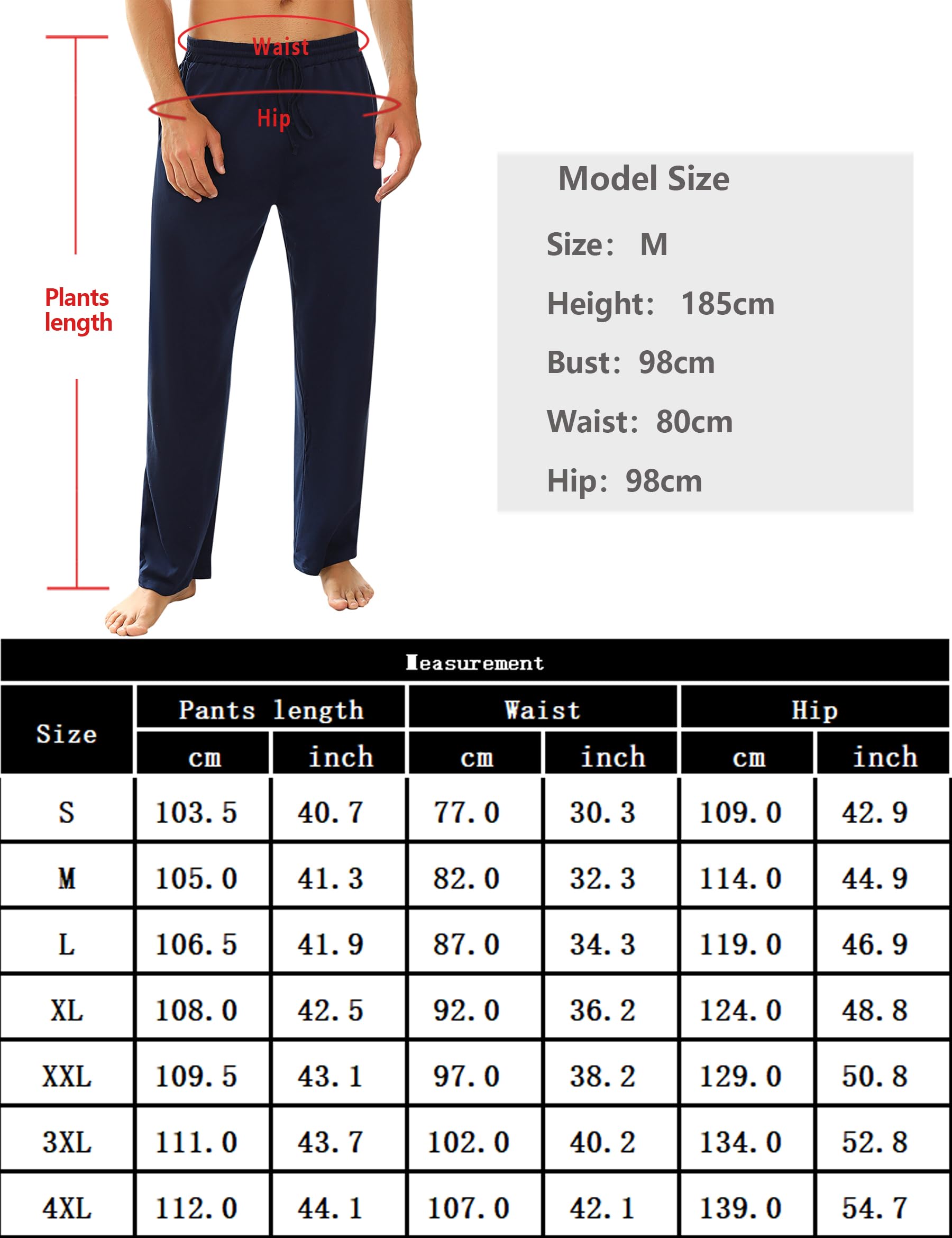 Marvmys Pantalon Pyjama Homme 100% Coton Long Pants de Couleur Unie avec Cordon de Serrage et Poches Confortable et Respirant S-3XL