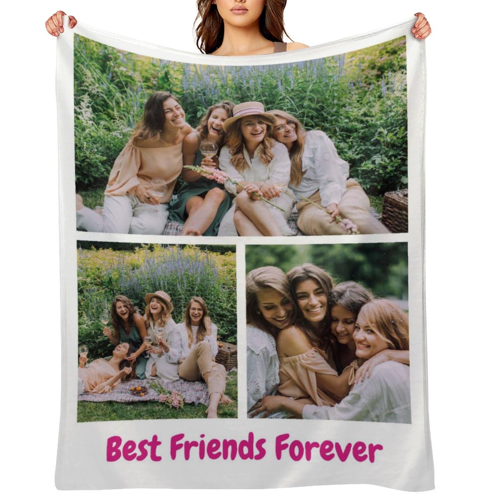 Personalised Blankets with Photos Pictures Text for Adult Custom Collage Flannel Throw Blankets Birthday Christmas Halloween Fathers Mothers Valentines Day Gift