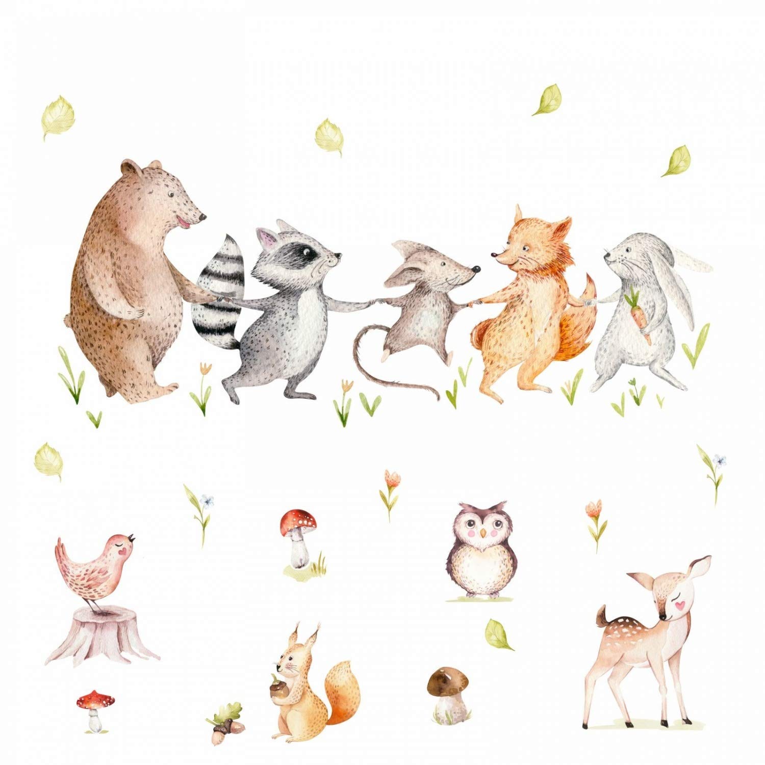 nikima Schönes für Kinder 160 adesivi da parete con orsetto forestale, topo, volpe, orso e coniglio, in 6 misure – decorazione da parete per cameretta dei bambini – Dimensioni: 2000 x 1120 mm