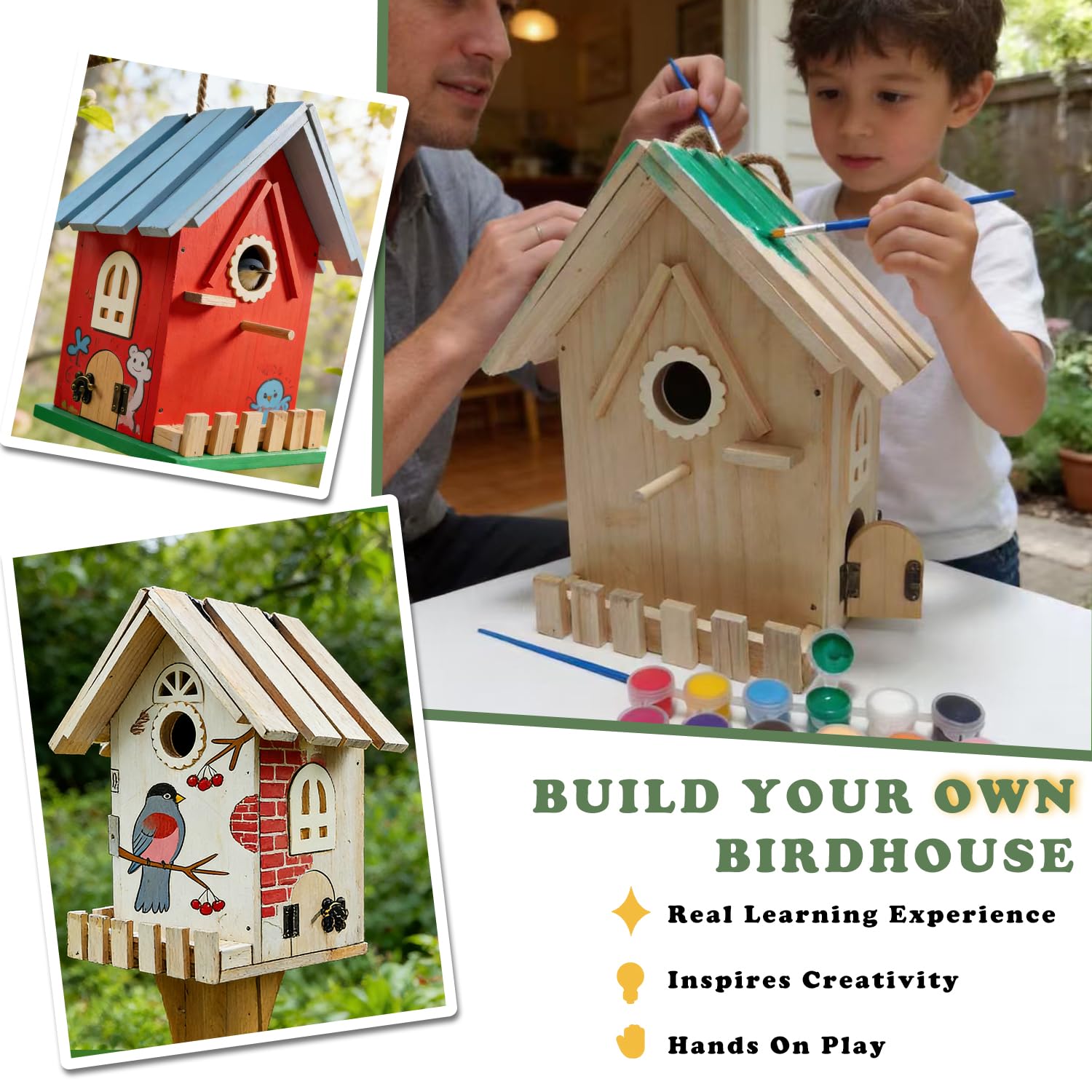 uyiixoxo Kit de casa de pájaros con madera precortada, juego de pintura, accesorios de instalación al aire libre