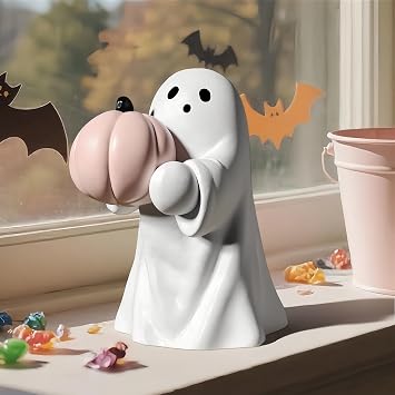 Halloween Ghost Figurine Funny Pumpkin Ghost Statue Ghost Decoration Holding for Gift Props Tabletop Home Decor Best Gifts for Anniversary Weddings