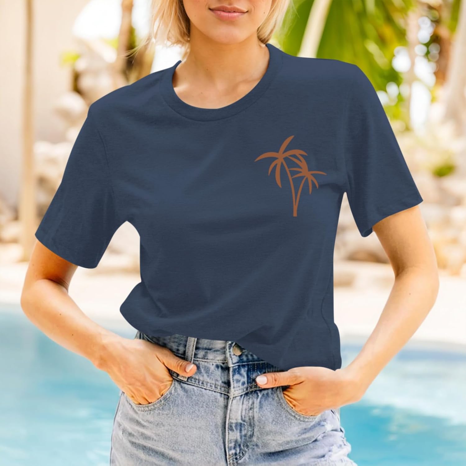 Hawaiian Shirts for Women Beach Hawaii Tropical Shirt Palm Tree Sunshine Graphic Tees Vacation Summer Vibes Tops - Image 3