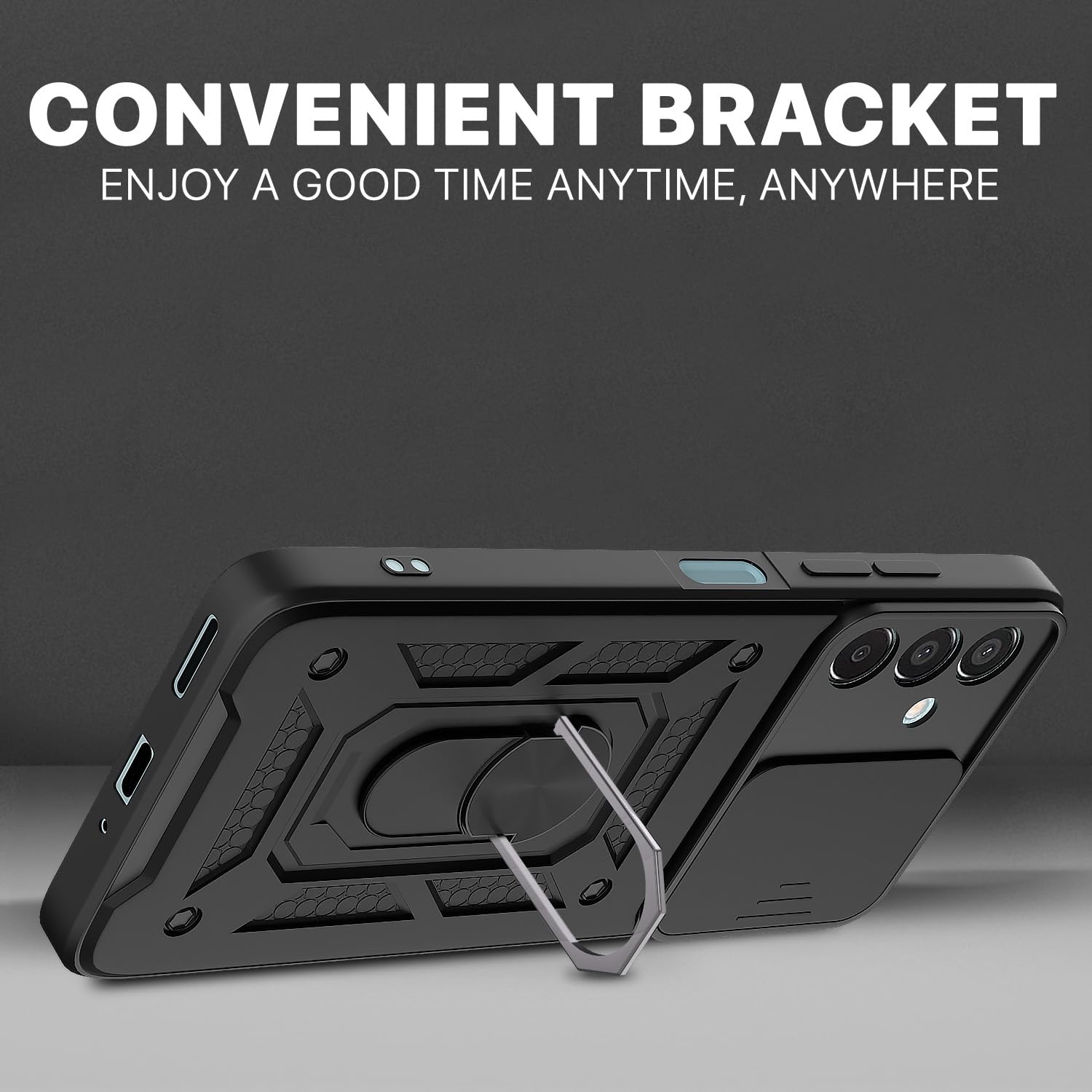 Pikkme D10 Tough Armor Bumper Case | 360 Protection Case | Sliding Camera Shield Cover & Ring Holder Stand Back Cover for Samsung Galaxy M35 5G (Black) 1