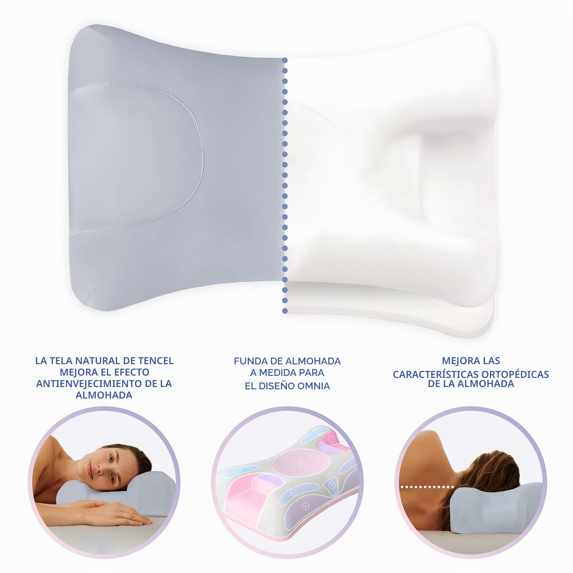 Sleep & Glow Omnia La Funda de Almohada Tencel para el Cabello y la Piel se Adapta a la Forma Única de la Almohada Omnia-Fibra de Eucalipto Natural-Hipoalergénica y Bacteriostática (Hielo Ártico)