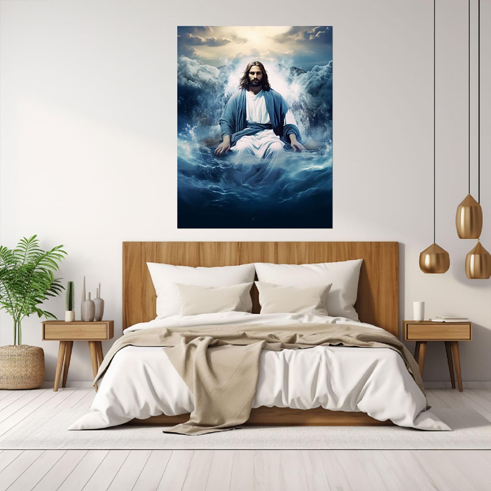 Art Mural Jésus Toile Jésus Miséricordieux 30x40cm Fratelli Bonella - Art Religieux Made In Italy, Cadre Bois Décoration Chambre Toile