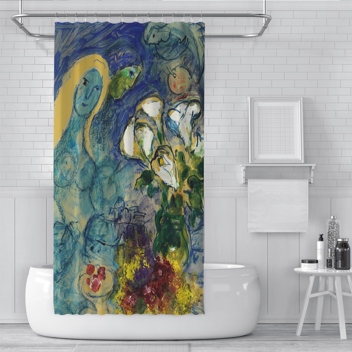 Abstrakte surrealistische Blumenkunst Duschvorhang Traumblaue Calla-Lilien Strauß-Vasenmalerei Badezimmerdekoration Duschvorhang mit Haken 200 x 240 cm