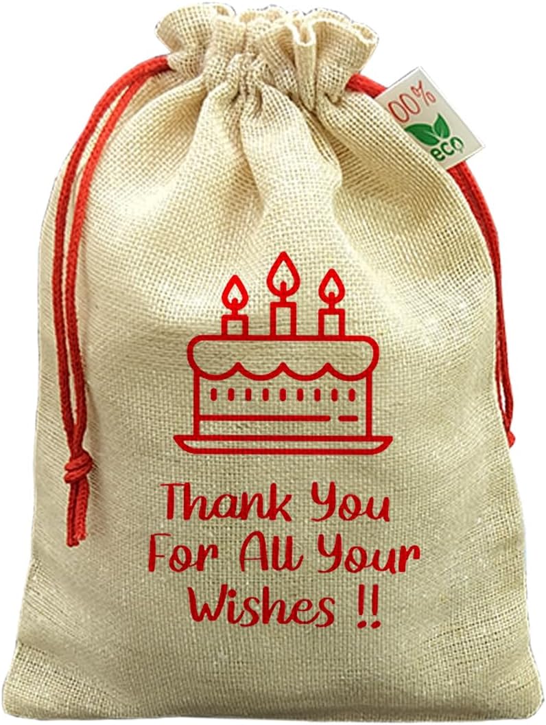 IVARIAN 25 Pcs - Burlap Bags with Drawstring, Linen Bags Natural Jute Gift Bags with Drawstring for Christmas Wedding Birthday Party Pouches (Birthday, 16x24 Cms)
