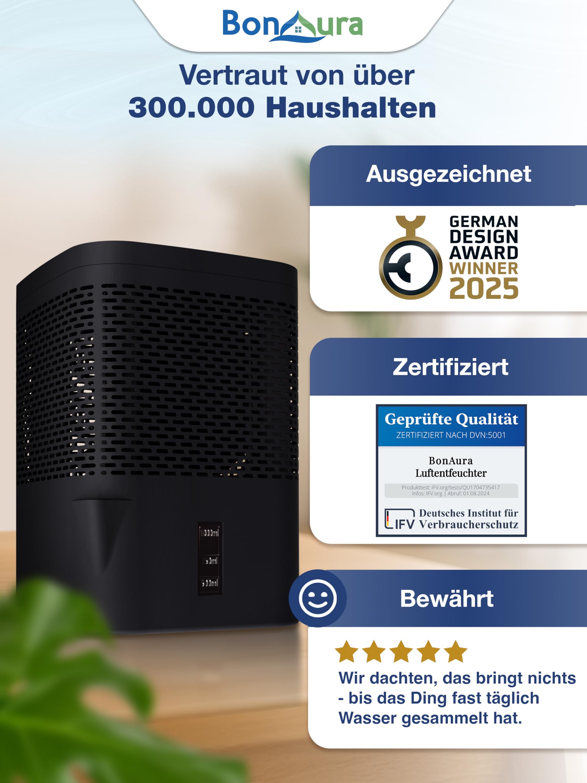 BonAura 4 x luchtontvochtiger zonder stroom 20 x 400 g luchtontvochtiger navulverpakking - kamerontvochtiger tot 40 m² voor kelder, badkamer enz. - Ontvochtiger en luchtontvochtiger granulaat in set