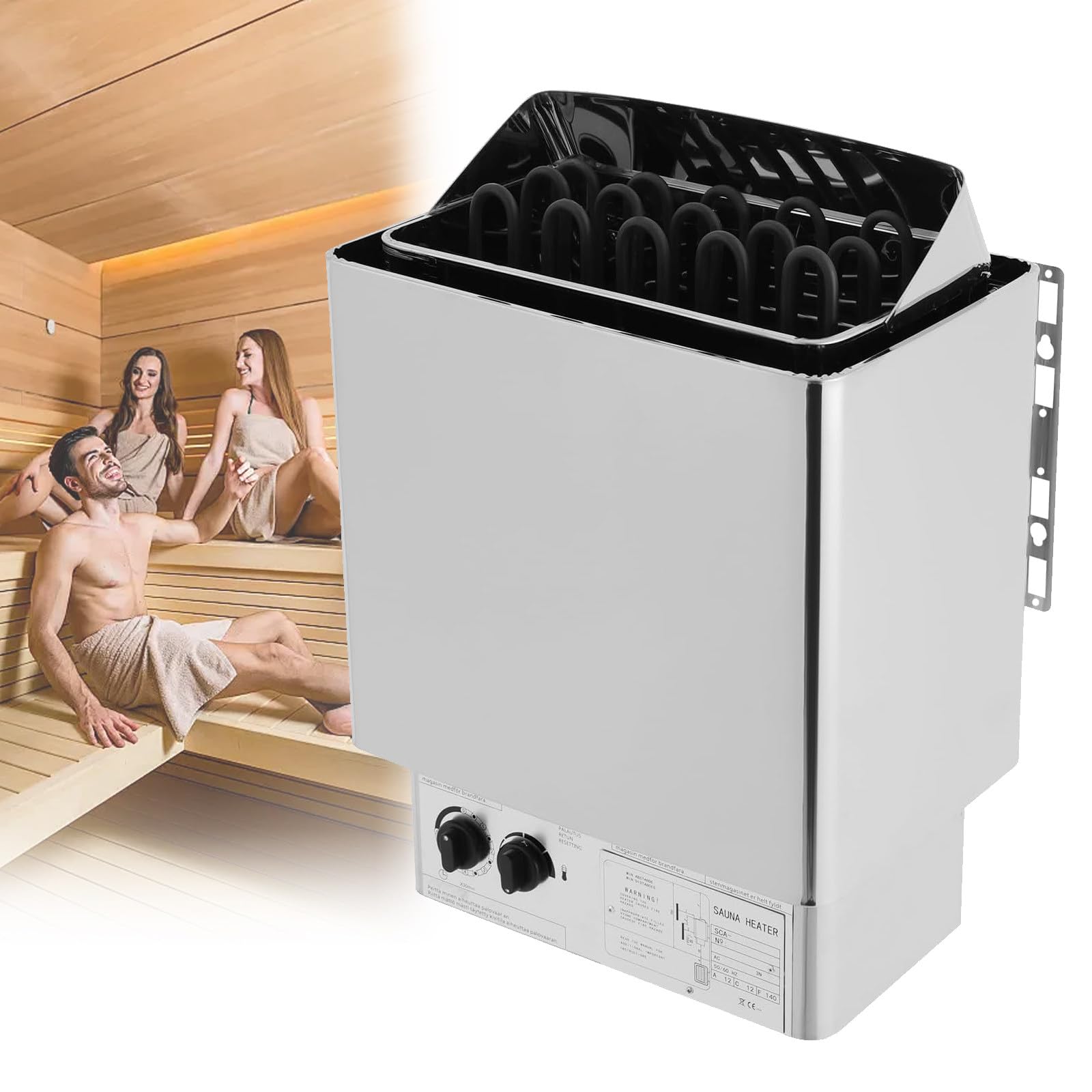 3-9KW Estufa Sauna Eléctrico 220V Calentador Sauna de Vapor Seco con Controlador Interno y Temporizador para Casa Hotel Sala de Sauna SPA Cuarto de Baño 4.5KW