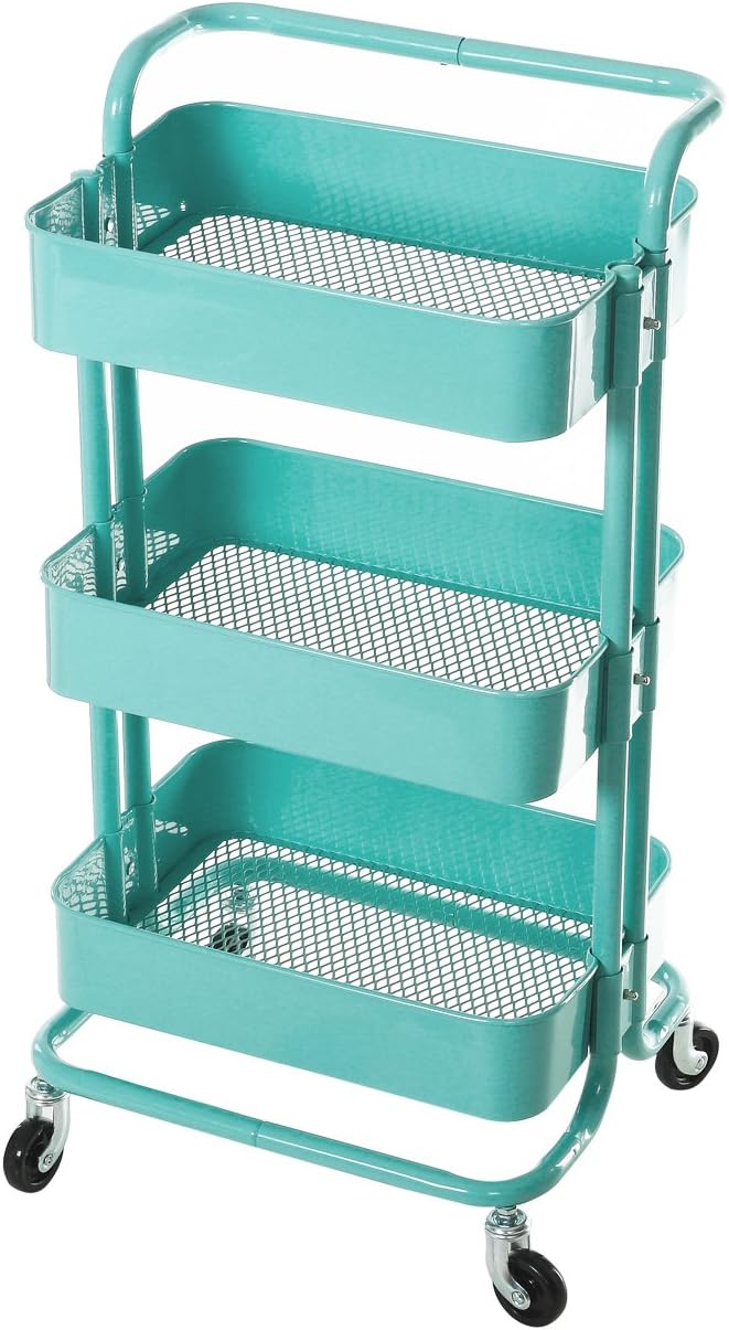 HollyHOME 3Tier Metal Utility Service Cart Rolling Storage Shelves with Handles