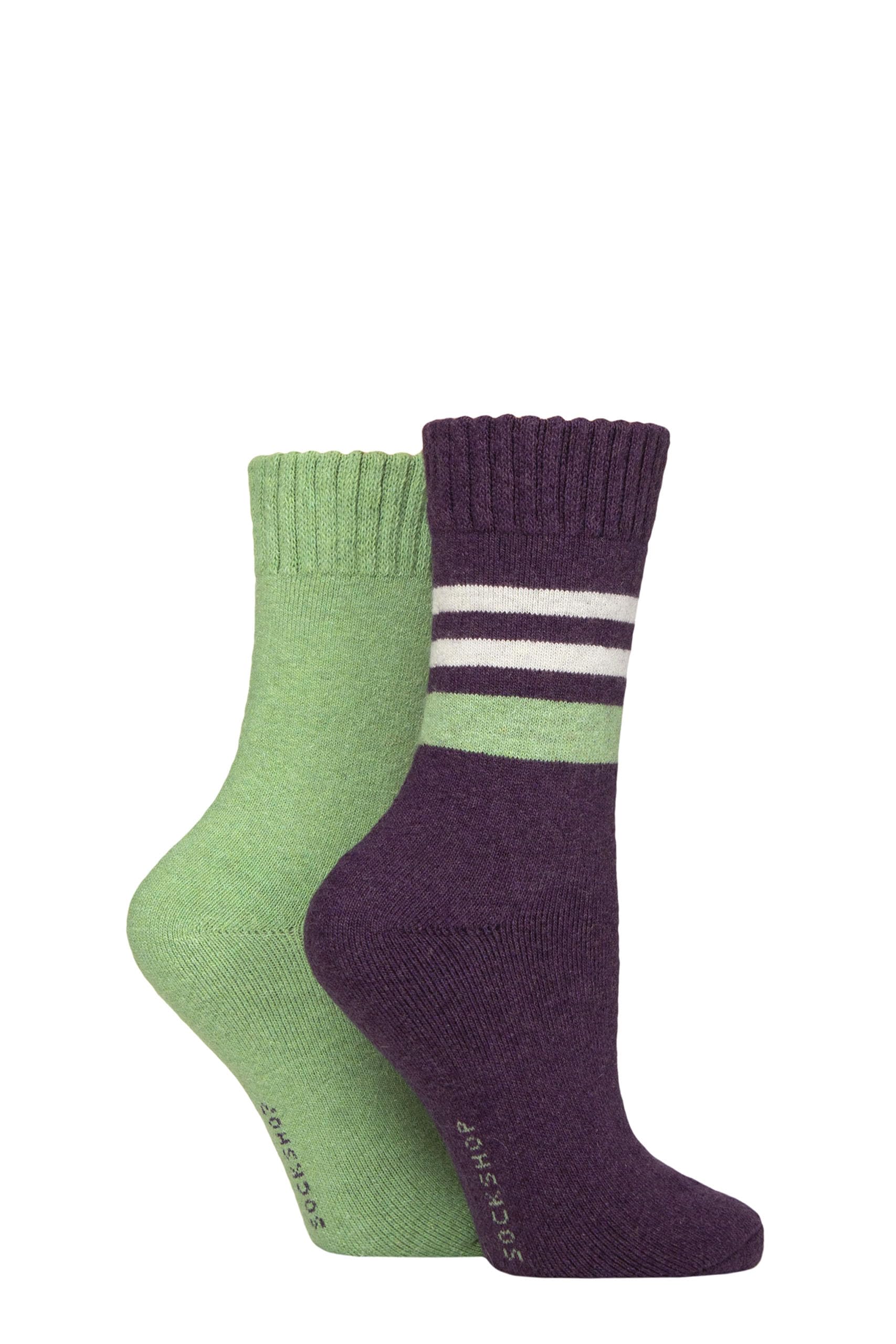 SockShop Ladies Cushioned Boot Socks - Wool Mix Striped & Plain in a 2 Pair Multipack for Outdoors, Hiking & Walking (UK, Numeric, 4, 8, Regular, Regular, Wild Terrain Striped)