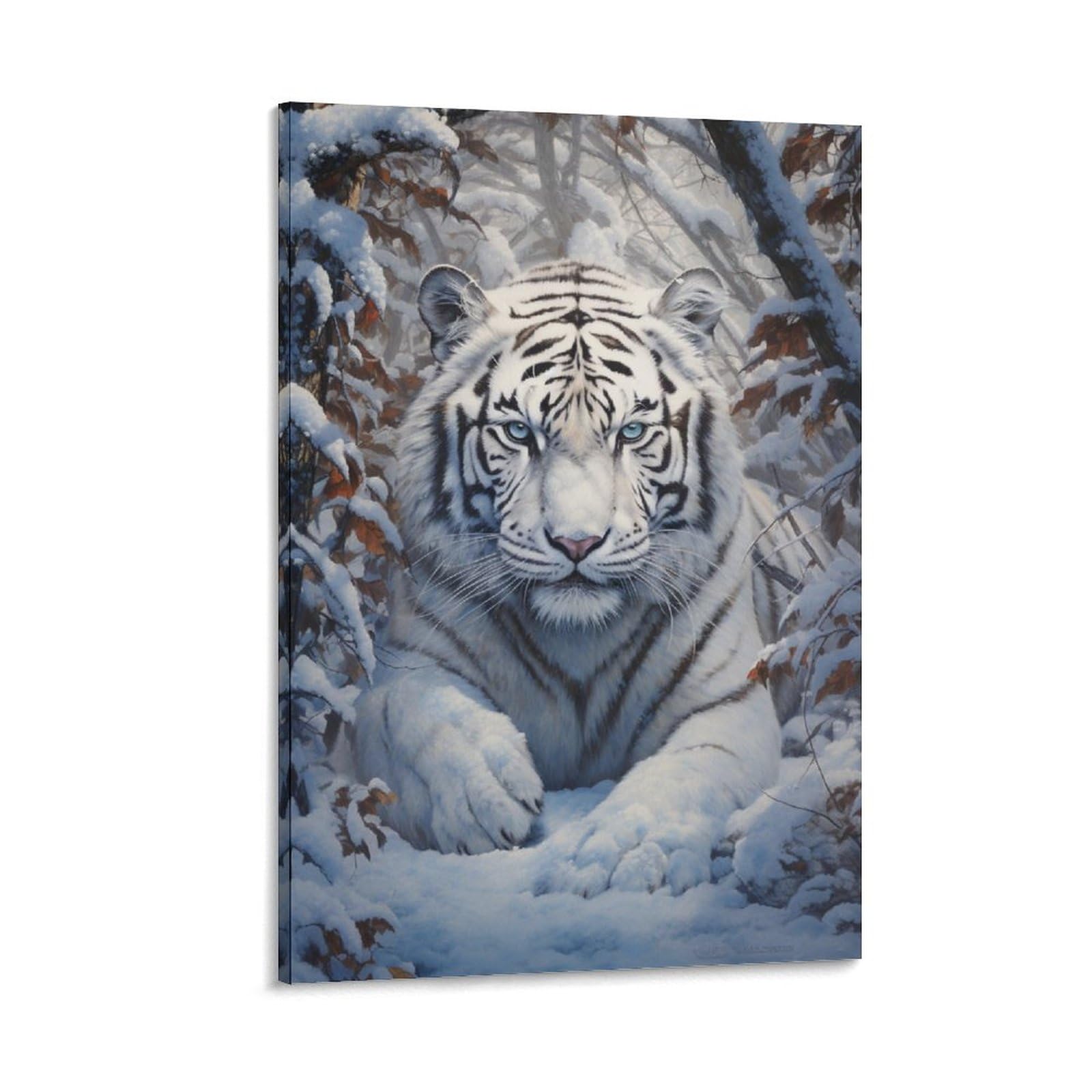 AYAROS Cool White Tiger Printed Canvas Posters Vintage Forest Snow Animal Wall Decor Suitable for Living Rooms Bedroom Framed 24x36 inch