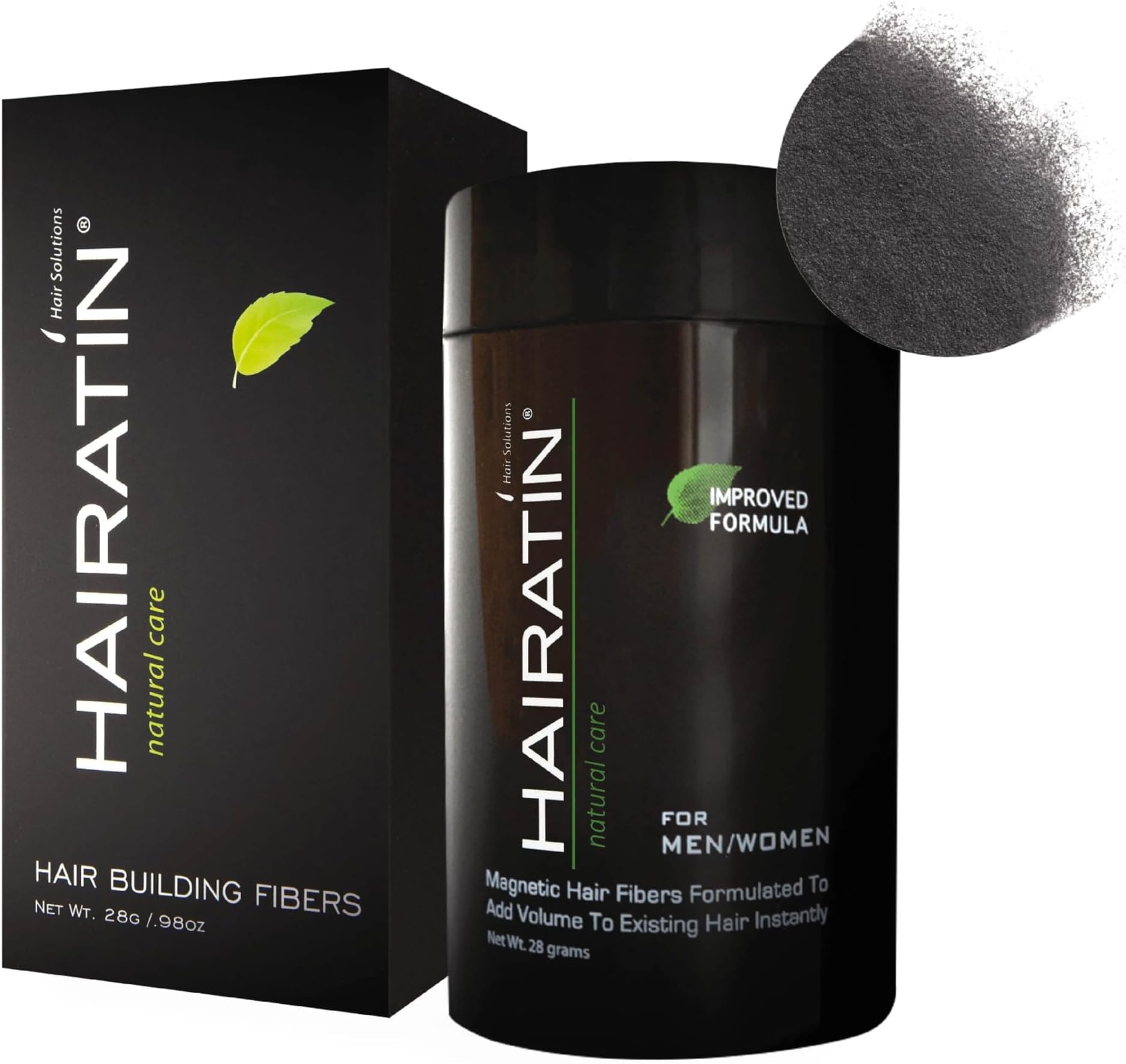 HAIRATIN Building Fibers for Thinning Hair, Black, 28G - Achieve Fuller, Natural Looking Results, Instantly Conceals Hair Loss in 10 Seconds, Thickener & Bald Spot Cover Up for Men & Women