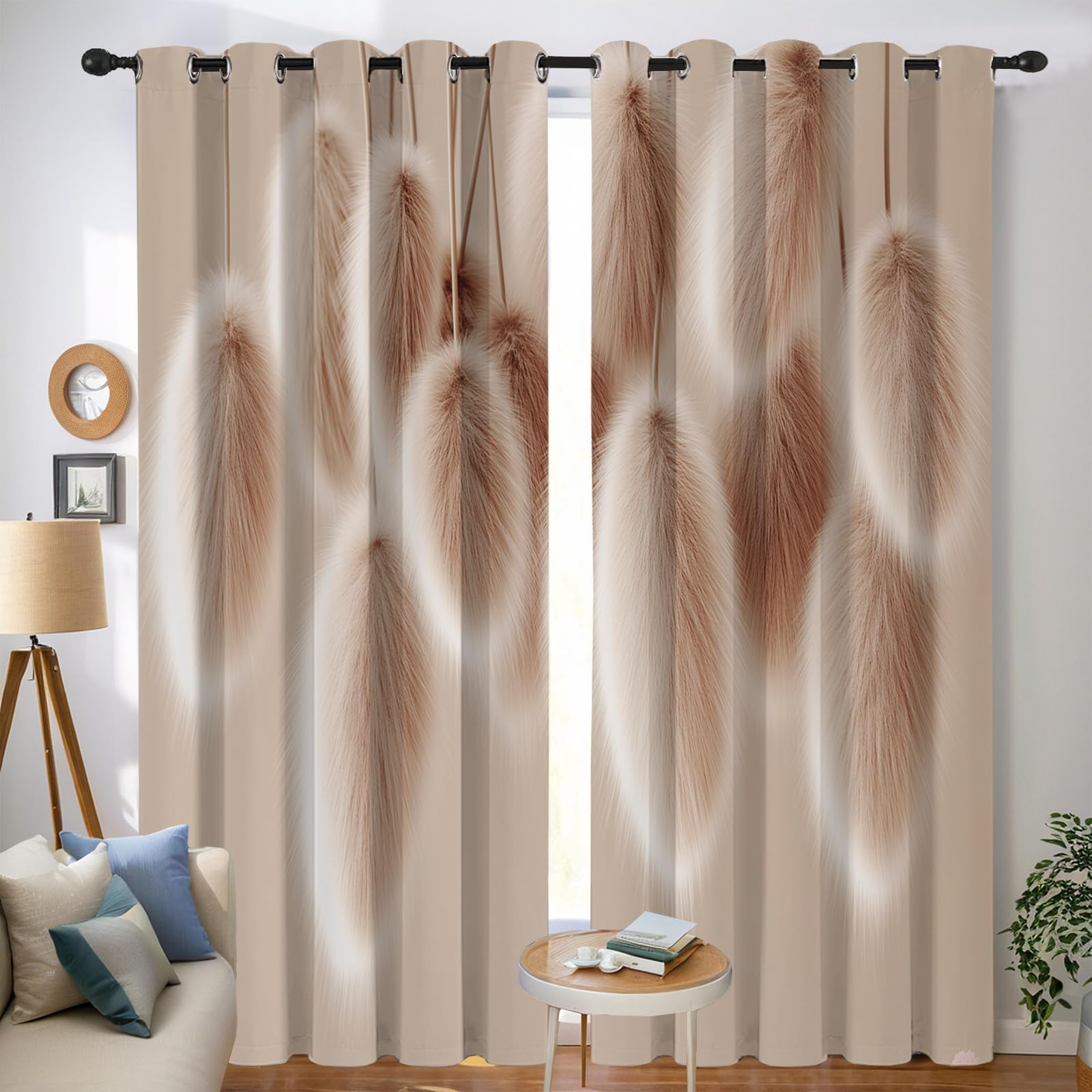Beige Muro Di Coda Di Coniglio Tenda Oscurante Con Occhielli Arte Della Trama Poliestere Riduzione Rumore Insonorizzata Tendaggi Per Soggiorno Camera Da Letto Cucina 140x175cm(Larghezza x Altezza)