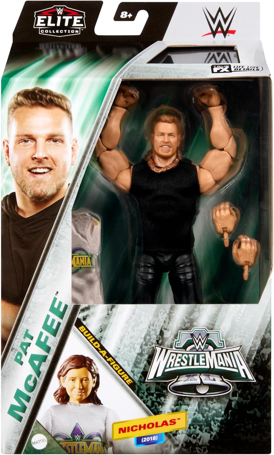 Mattel WWE Elite Collection Wrestlemania Action Figure Set, Pat McAfee Collectible with Accessory & Nicholas Build-A-Figure Parts