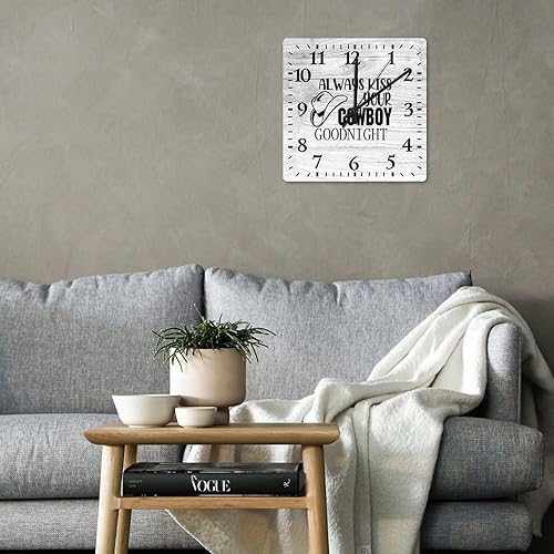 Miniatura 4 de Mighun Reloj de PVC con texto en inglés "Always Kiss Your Cowboy Goodnight", reloj de pared silencioso sin tictac, funciona con pilas, reloj