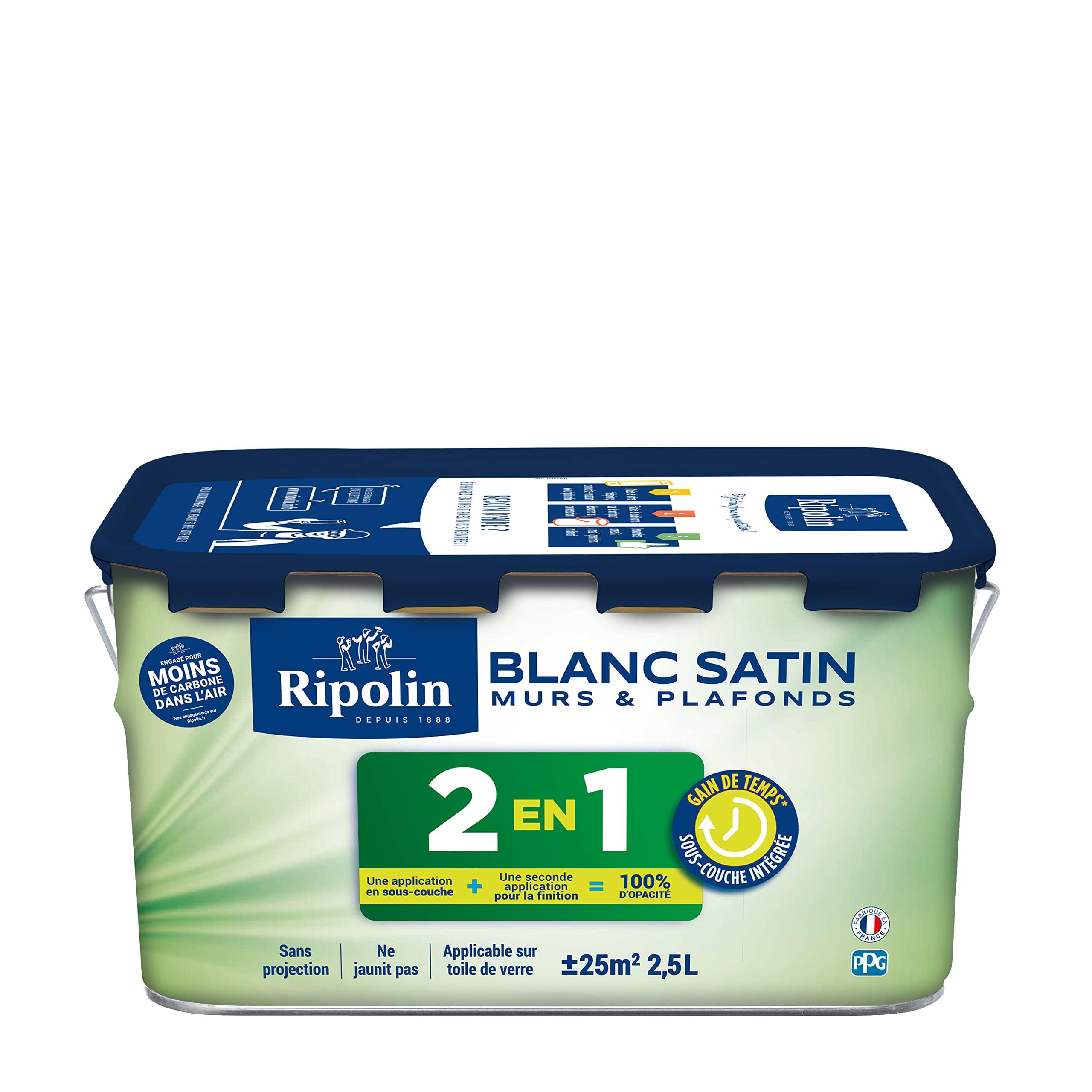 RIPOLIN - Peinture pour Murs & Plafonds Extrême - Sous-Couche Intégrée - Blanc Satin - 2,5 Litres 397892
