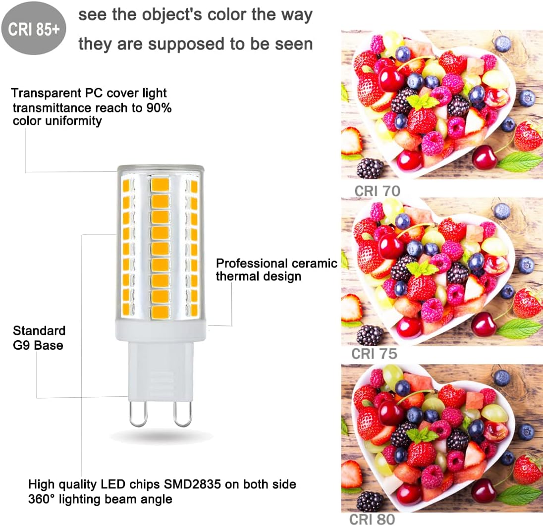 KAKEMONO G9 Led Bulbs Dimmable 6W, 50W Halogen Equivalent, 2700K Soft Warm White, T4 Bi-pin Led Bulbs for Chandelier Pendant Wall Lighting, Pack of 5
