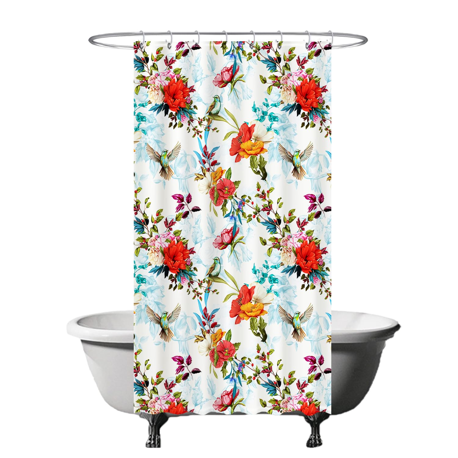 Ulticool Shower Curtain, Flowers Bird Nature Flowers, 120 x 200 cm, Washable, Anti Mould, with 8 Rings