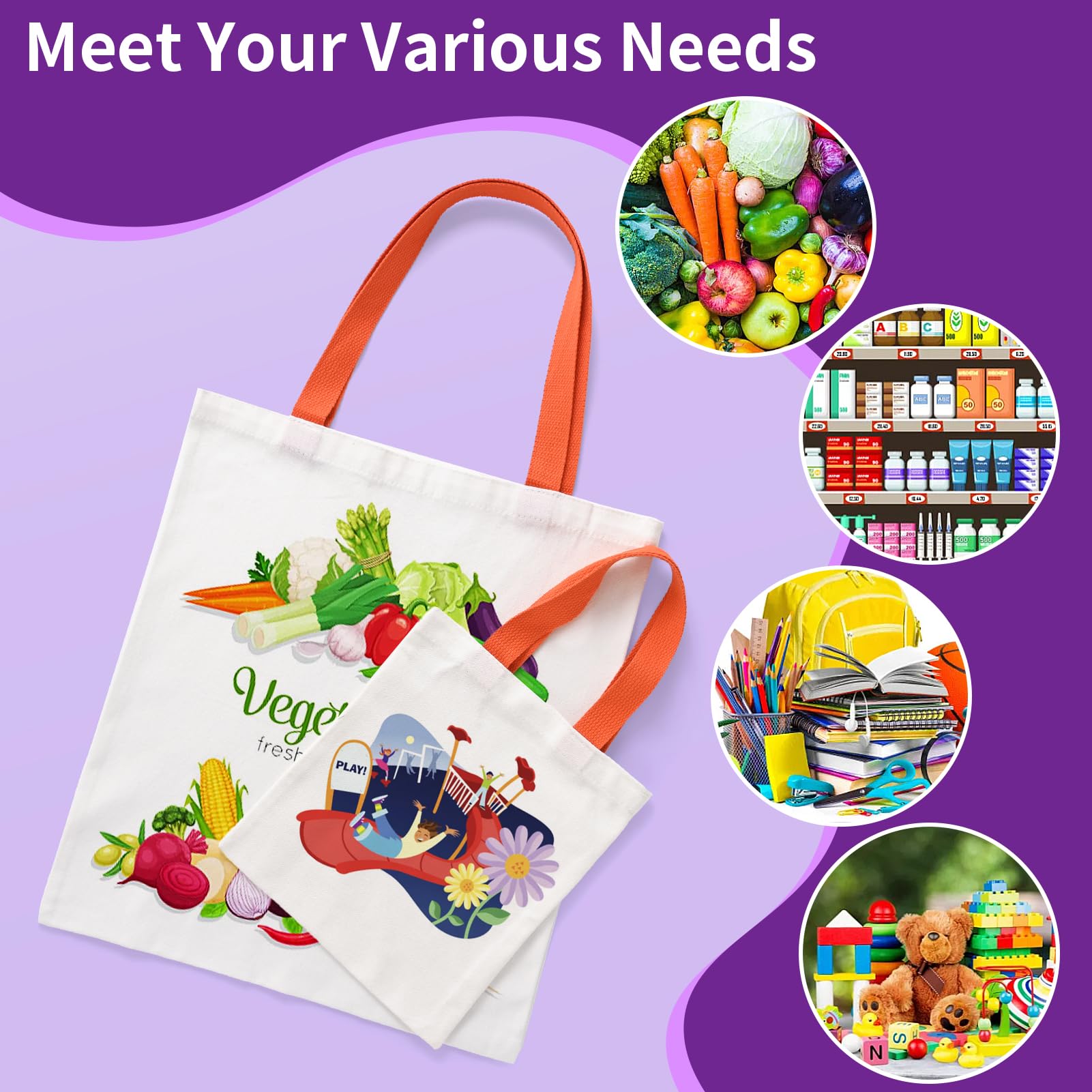 Bolsas de tela de sublimación en blanco, paquete de 20 bolsas de lona reutilizables, bolsas de tela de compras con dos tamaños de bolsas de regalo personalizadas para mujeres, transferencia de calor,