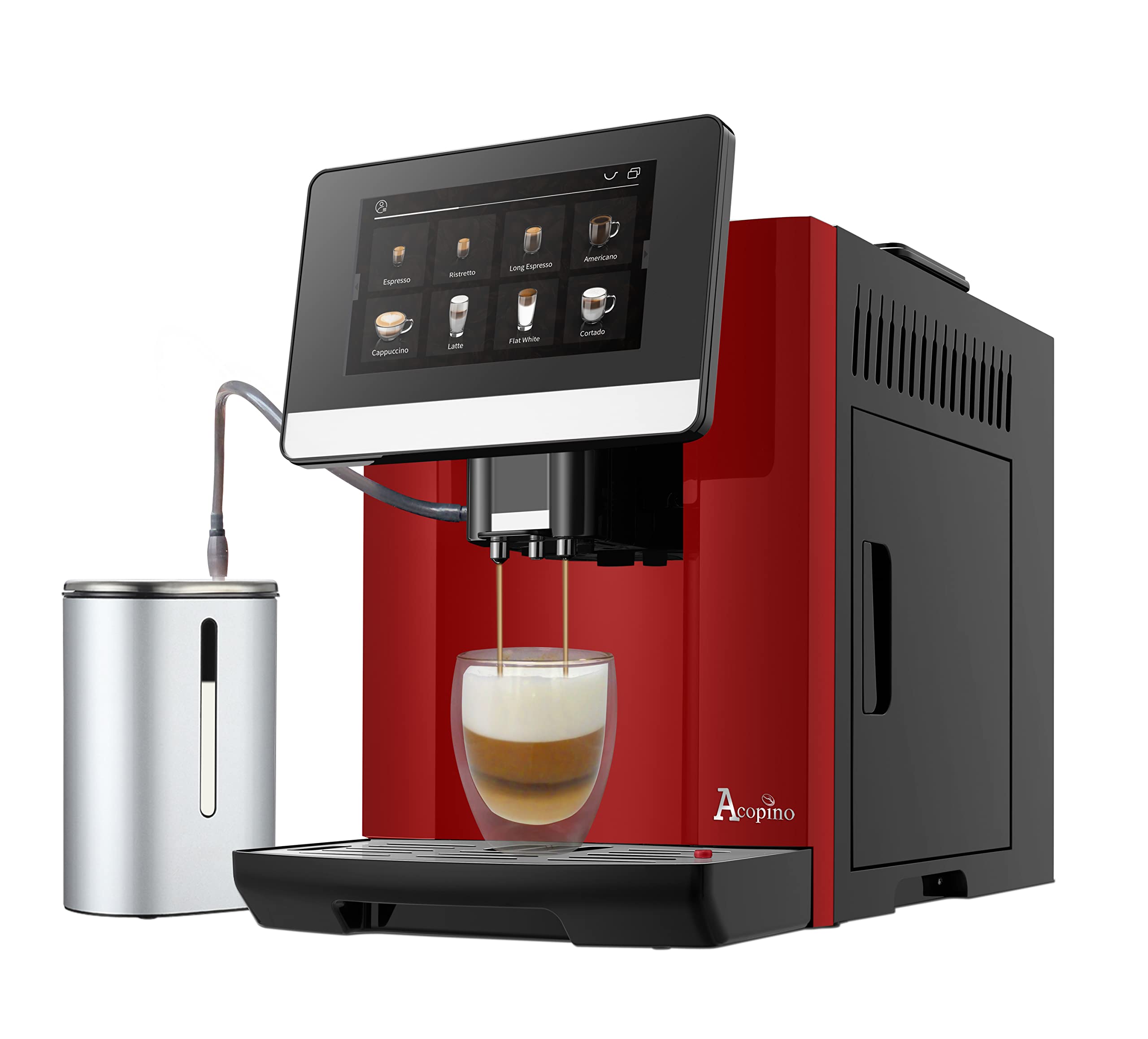 Acopino Macchina da caffè automatica Barletta, grande display a colori, con sistema latte per un perfetto piacere del caffè (rosso)