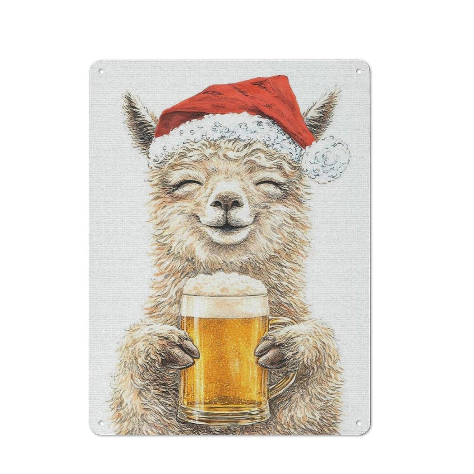 Junmoney Style-12 For Lounge Or Reading Corner, Festive Alpaca With Beer Retro Tin Sign 40X30cm, Gift For Reading Corner Decorators During The Christmas Season