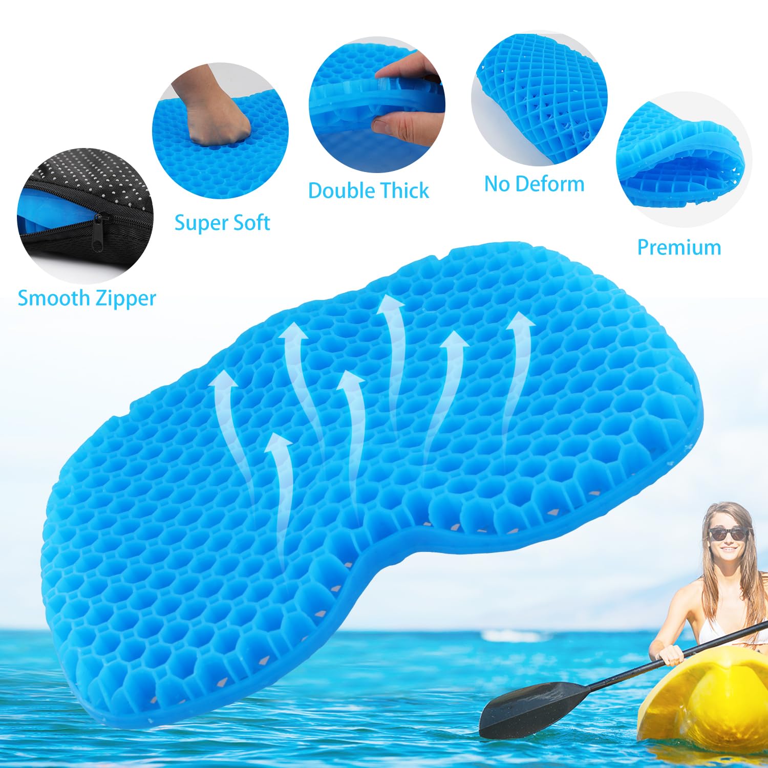 NQEUEPN Cuscino per Sedile per Kayak, Cuscino per Sedile in Gel Antiscivolo per Kayak con Rivestimento in Tessuto, Seggiolino da Kayak Cuscini per Barca Impermeabili Accessori per Kayak Pesca Ufficio