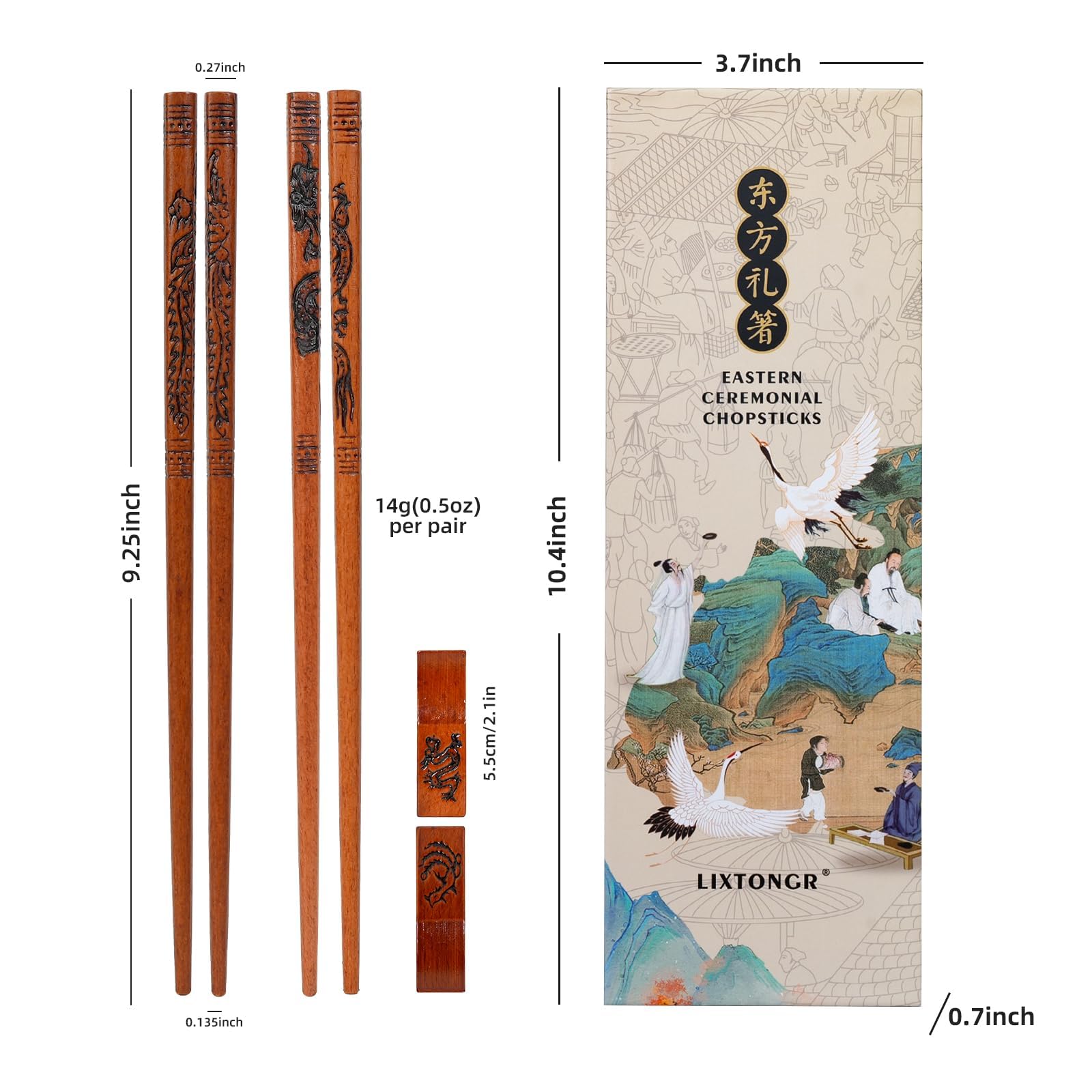 Juego de palillos japoneses reutilizables de 9 pulgadas hechos a mano con diseño grabado, ecológicos y no tóxicos, regalo para amigos, familia, colegas, ideal para cocinas asiáticas