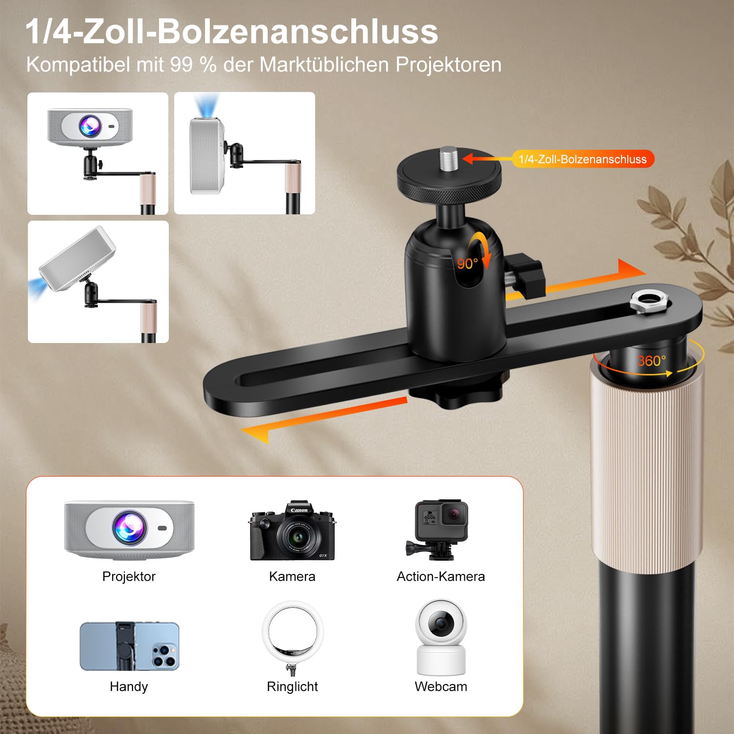 ZDSSY Beamer Ständer, Beamer Halterung Höhenverstellbar 85-130 cm, Beamerständer Stativ mit 360° Schwenkbarer,Versteckter Projektor Bodenständer kompatibel mit Video Beamern,Vlog DVR Kamera,Schwarz