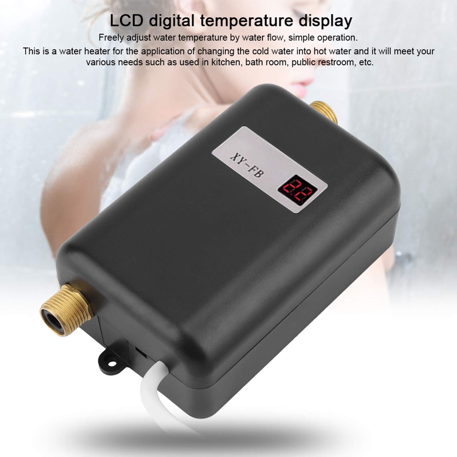 Scaldabagno Elettrico Istantaneo 3800W, Riscaldatore Acqua Calda con Display Digitale, 220V, Temperatura 30-55℃, Nero, per Bagno