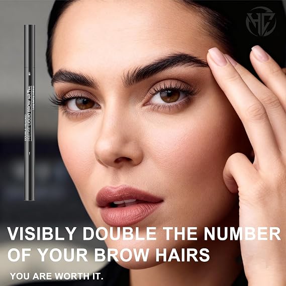 Microblading Eyebrow Pen, 2-in-1 Waterproof Brow Tint, Faux Brow, 2-Fork Tip & Ultra-Fine Point for Hair-Like Strokes, 48H Smudge-Proof, Includes Brow Brush & Comb, Natural Shades