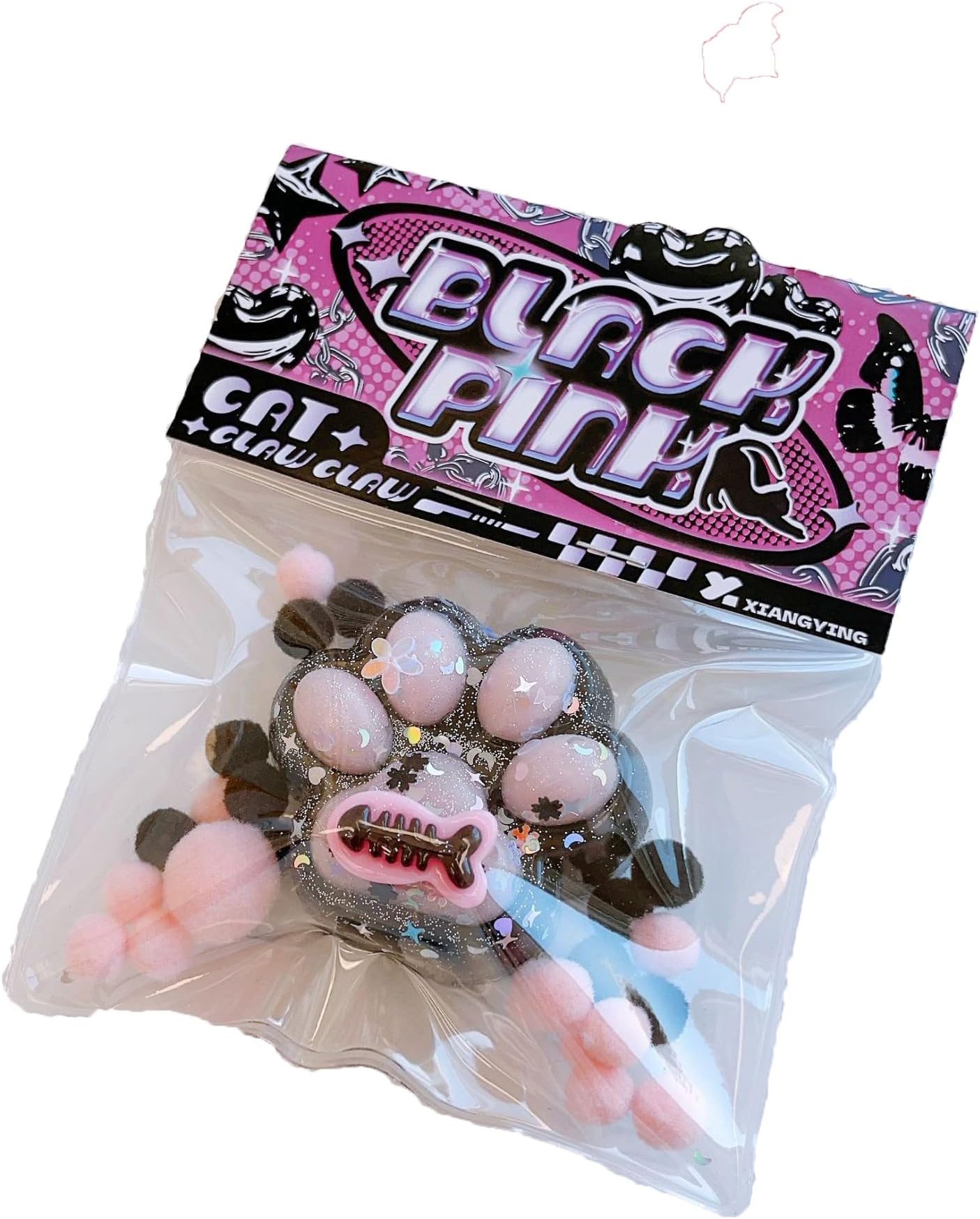 1 Pcs Taba Squishy Kit Kawaii Cat Paw Squishy Fidget Toy, Cute Cat Squishy's Sensory Toys, Pinch Family Squishy Toys, Stress Relief for Party Favors, Cat Mochi Squishy for Adults (Black Pink)