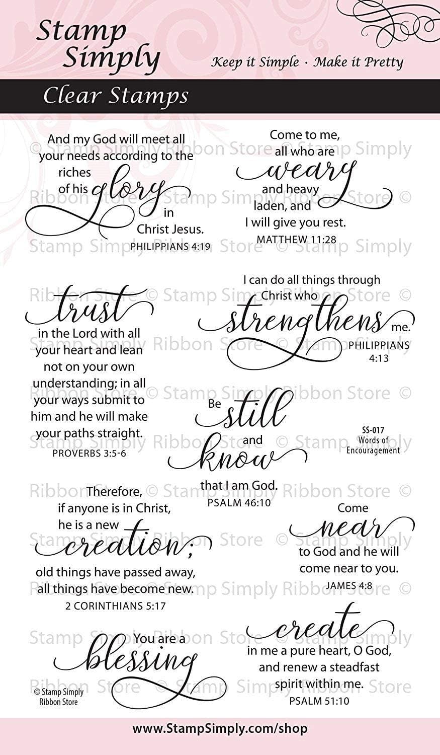 Clear Stamps Words of Encouragement Christian Religious 4x6 Inch Sheet - 9 Pieces