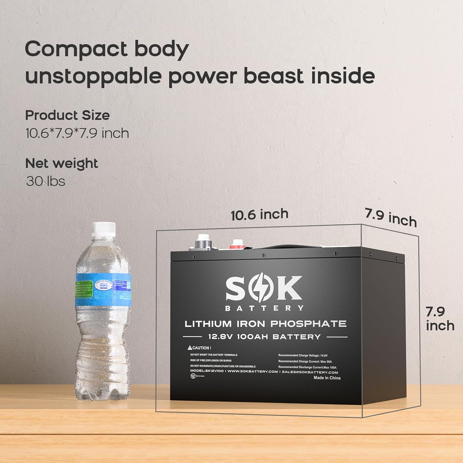 SOK 2-Pack 12V 100Ah LiFePO4 Deep Cycle Battery, Built-in Self-Heating Pad, 6mm Heavy Duty Metal Case, 4000-8000 Cycles, Replaceable BMS & Cells, UL1973 Certified, Perfect for RV, Solar, Off-Grid