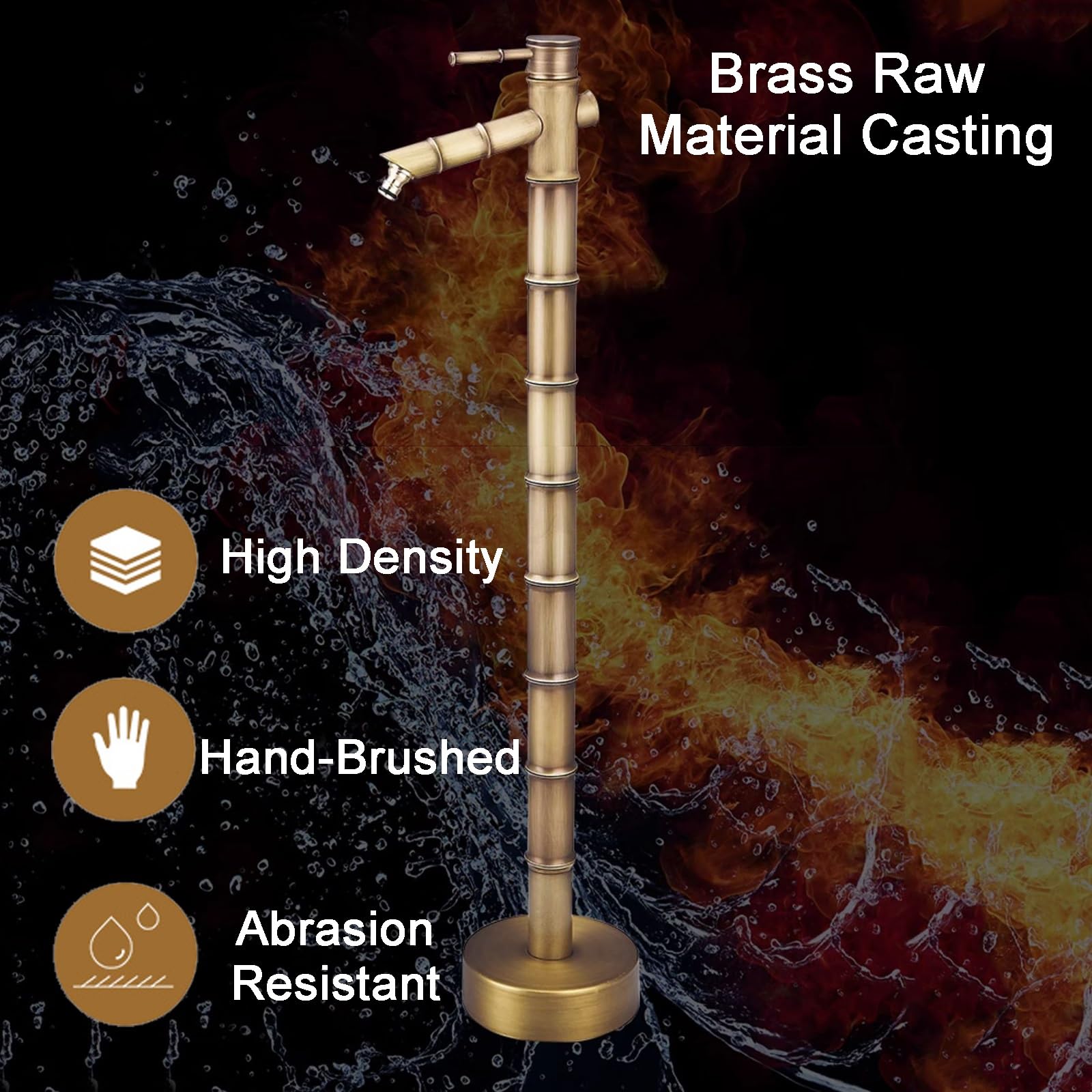 Columna de agua de bambú antiguo con grifo de cobre para jardín, grifo decorativo resistente a las heladas de 27 pulgadas, perfecto para uso en patio y patio