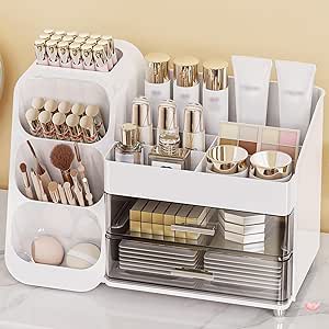 Anylady Large Capacity Makeup Organizer with Brush Holder and Dust-Proof Display